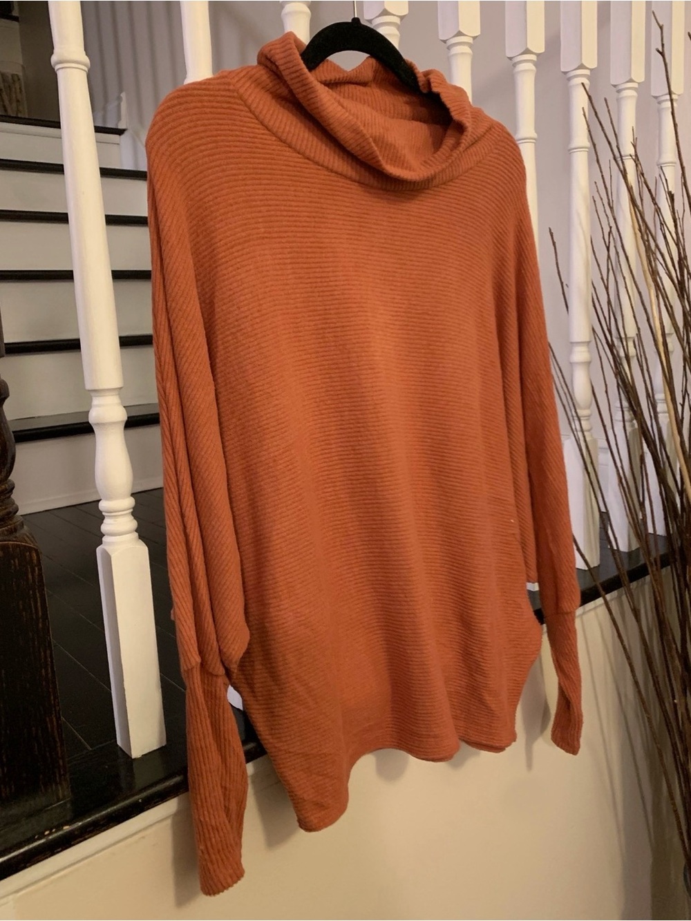 Cozy Rust Orange Cowl Neck Women's Sweater